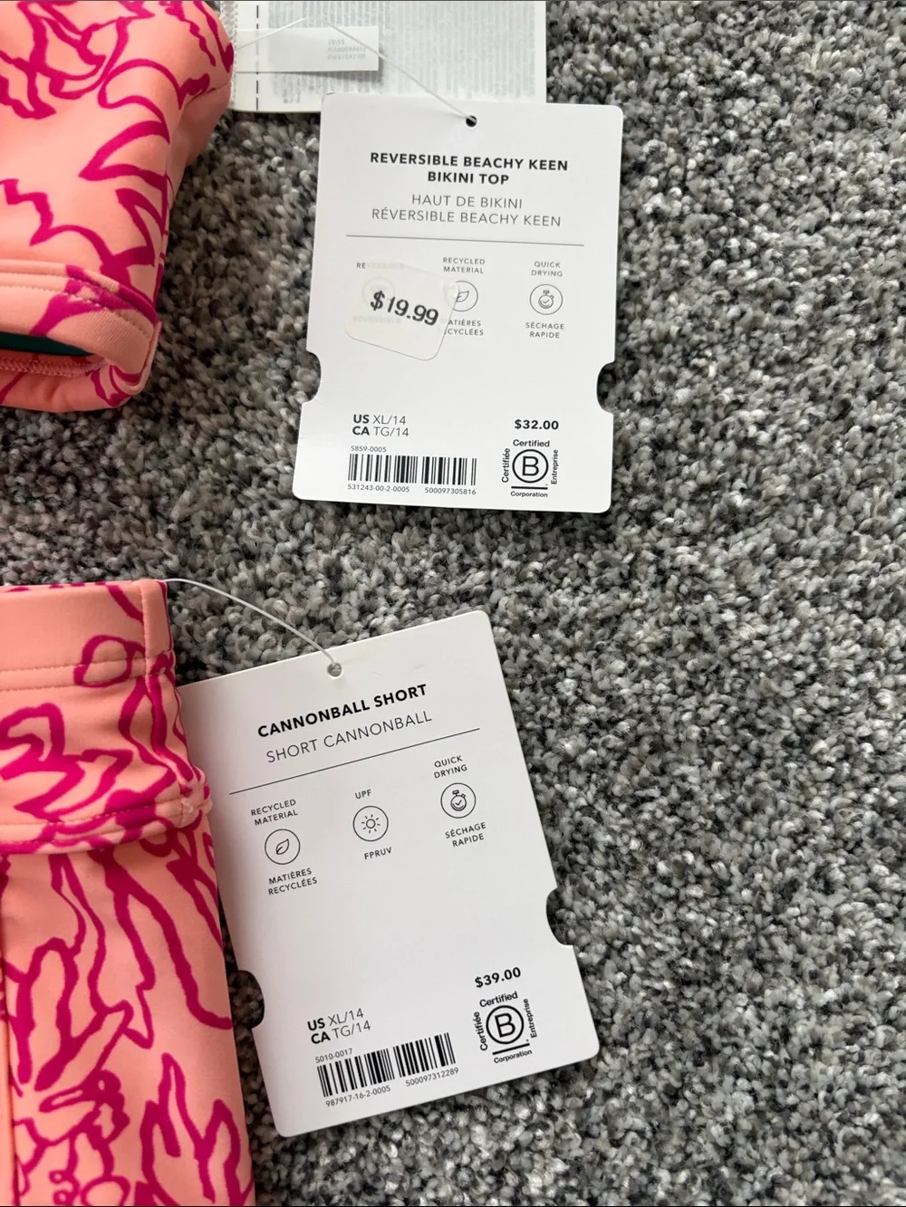 Athleta Girl Peach and Hot Pink Floral Sports Bra & Shorts Set